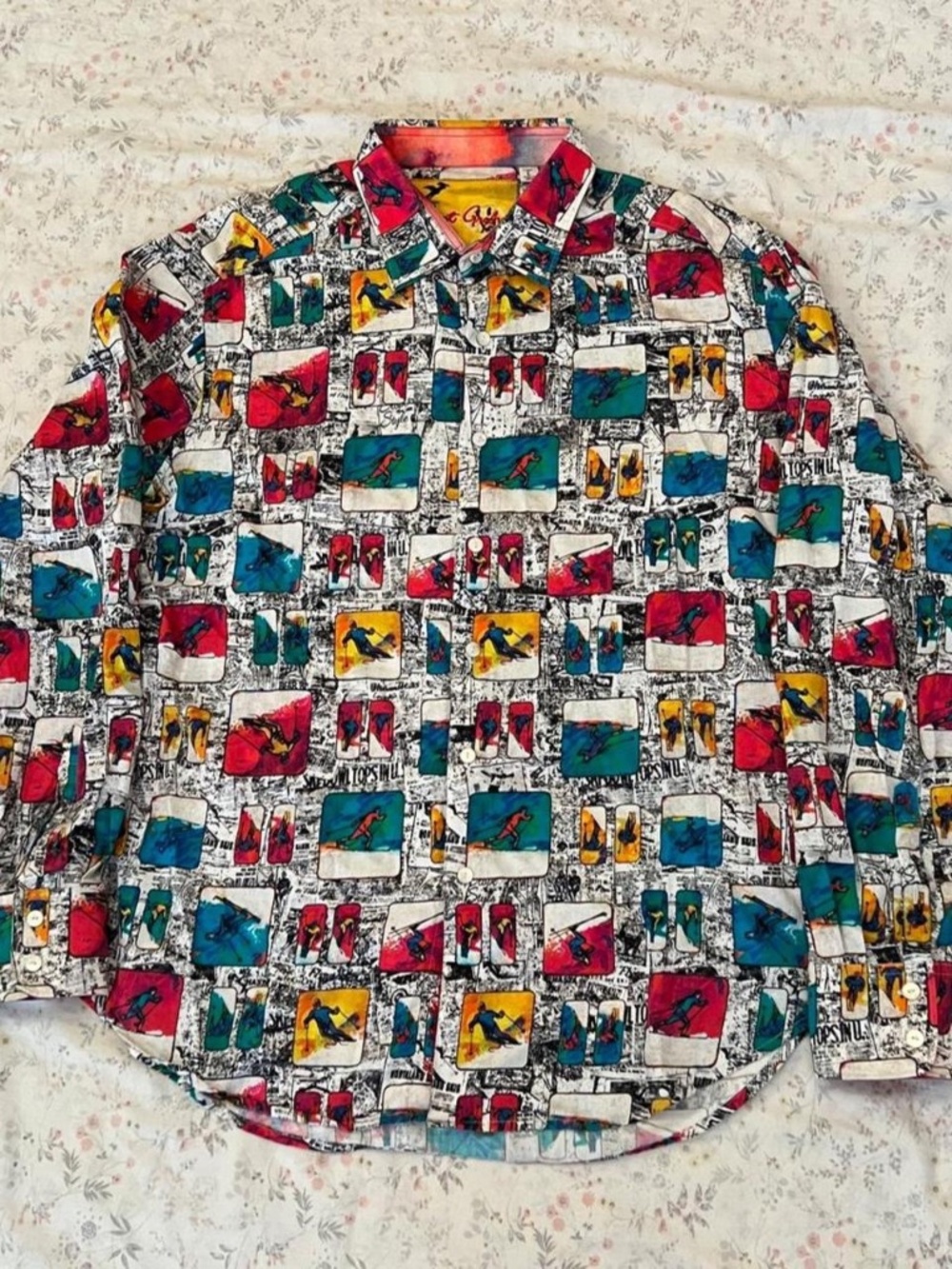 Robert Graham Newspaper Ski Long Sleeve Button Up Flip Cuff Maximalist Cotton